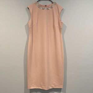Tahari Arthur S. Levine Peach Colored Pencil Dress with Beaded Collar - Size 12